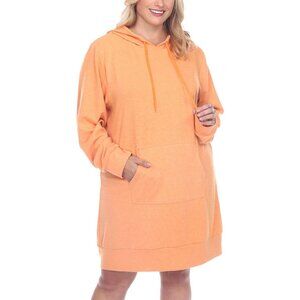 White Mark Plus Size 1X Hooded Kangaroo Fleeced Sweatshirt Dress Orange